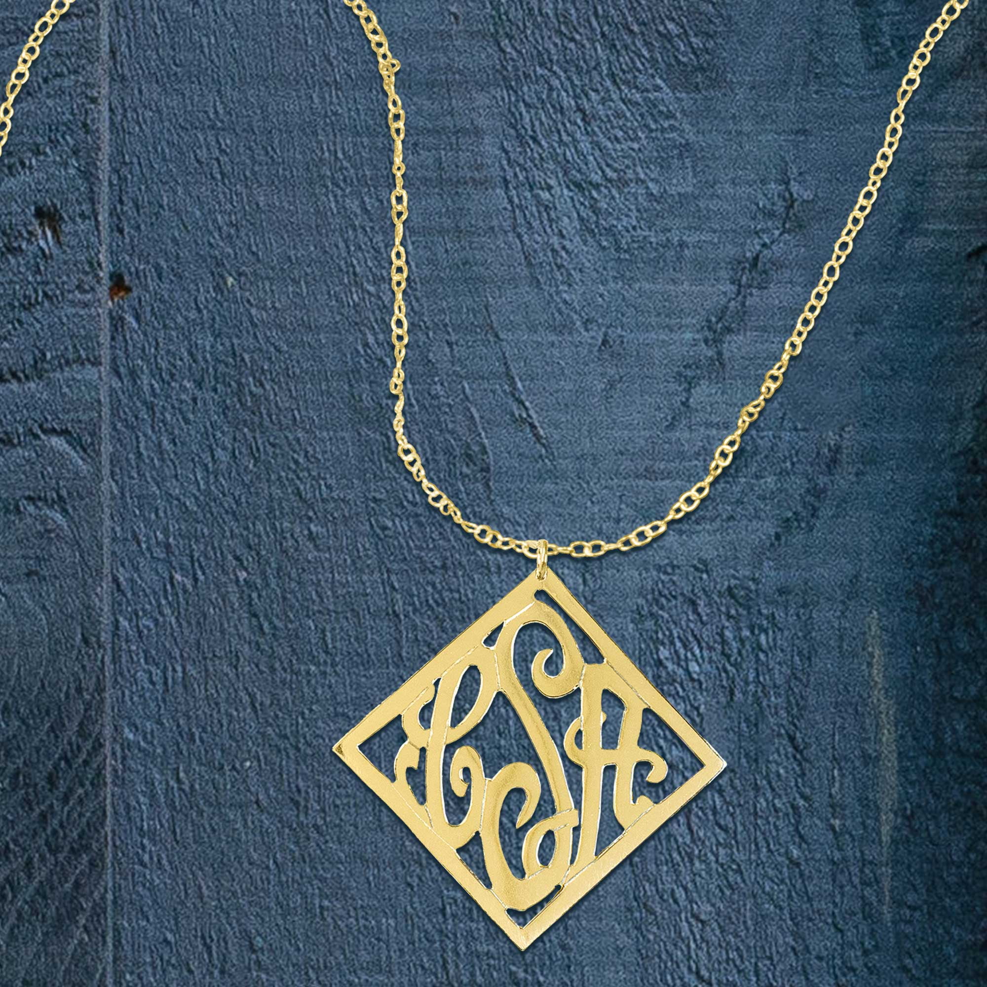 Monogram Necklace Personalized Stylish Frame in Sterling Silver or 14K Gold Plated Sterling Silver