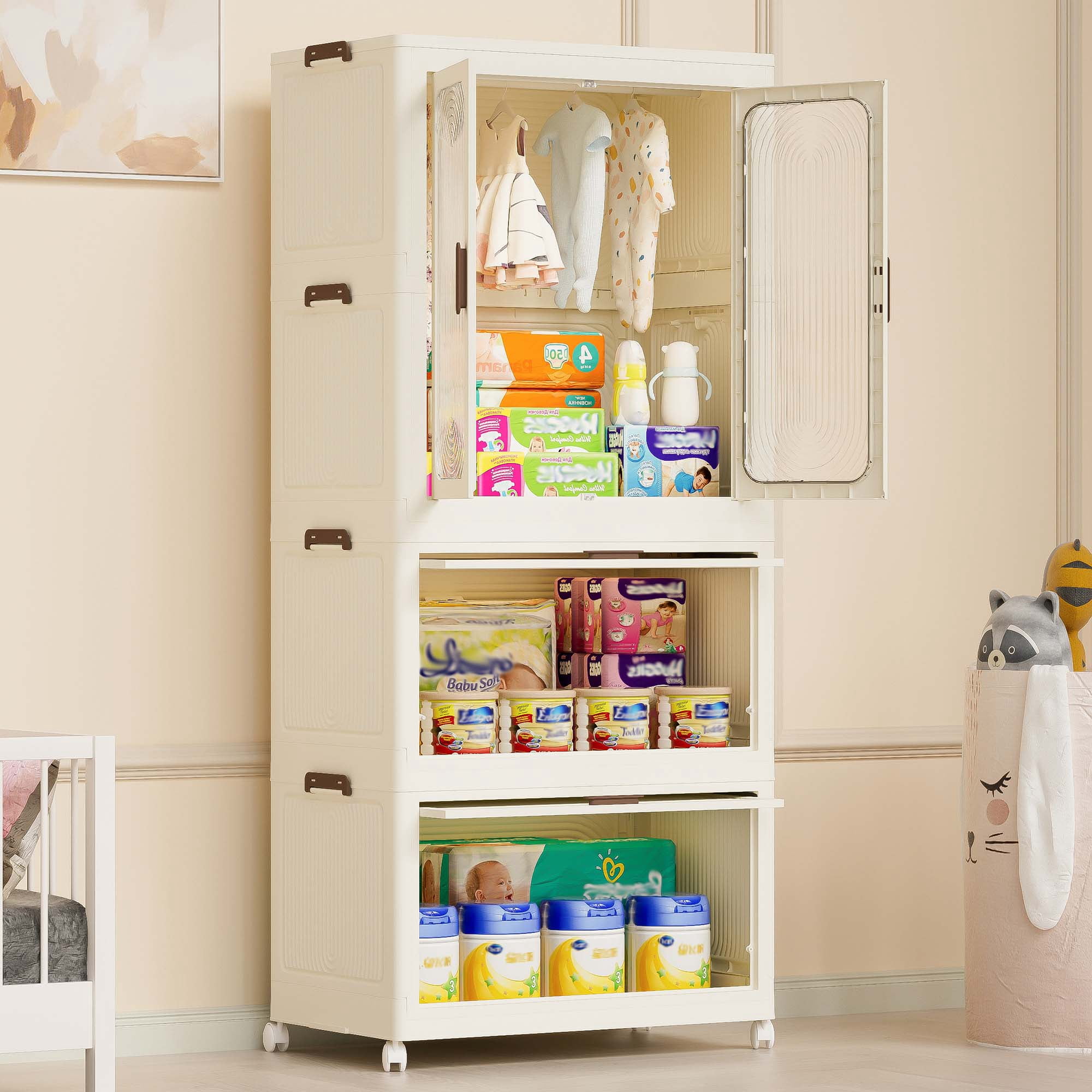 Miniyam 22.44" x 12.83" x 49.9" Includes 10 Hangers – Portable Wardrobe Closet – 4 Cubes with Magnetic Doors & 1 Hanging Rod