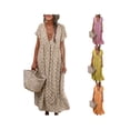 thumbnail image 3 of ITFABS Robes Décontractées à Manches Courtes pour Femmes, Imprimé Floral, Maxi, Amples, Robes de Plage, 3 of 7