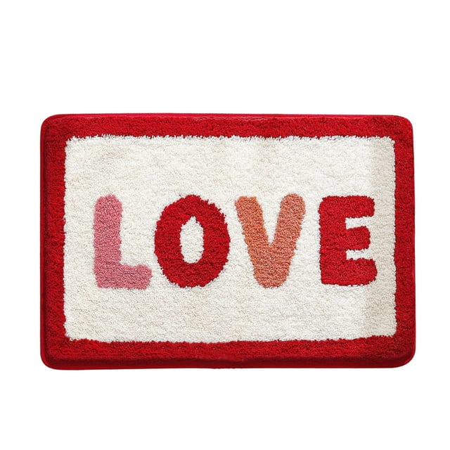 Specollect 1 Pcs Valentine's Day Carpet Non-Slip Mat, Romantic Heart Pattern Door Mat, Soft Polyester Bathroom Rug for Home Decor Entryway Floor Mat 60*40cm