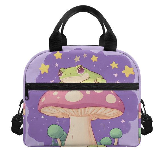 HUIACONG Aluminum Film Material Lunch Bag with Frog Mushroom Design, Reusable Insulated Lunch Tote for Daily School and Office Use
