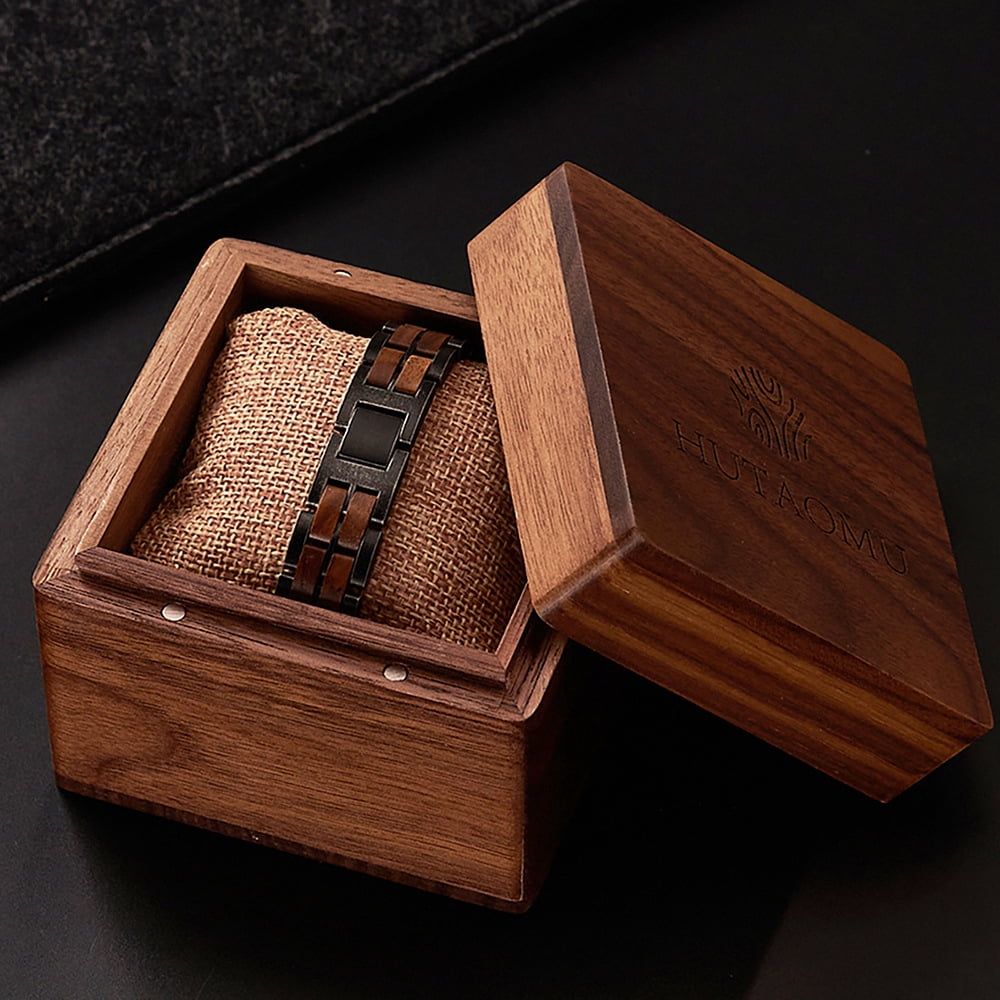 Wollet Mens Wooden Bracelet Stylish Wood & Stainless Steel Wooden Jewelry Gift for Men