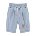 thumbnail image 4 of DeHolifer Shorts for Women Cotton Linen Elastic Waist Floral Print Drawstring Loose Casual Shorts Light Blue 2XL, 4 of 4