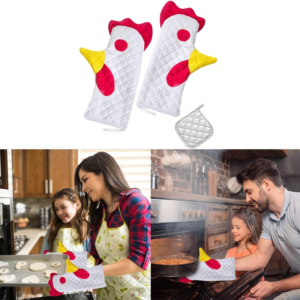 Oven Glove Heat Resistant Non-woven Fabric Oven Mitts Rooster Shape for Kitchen