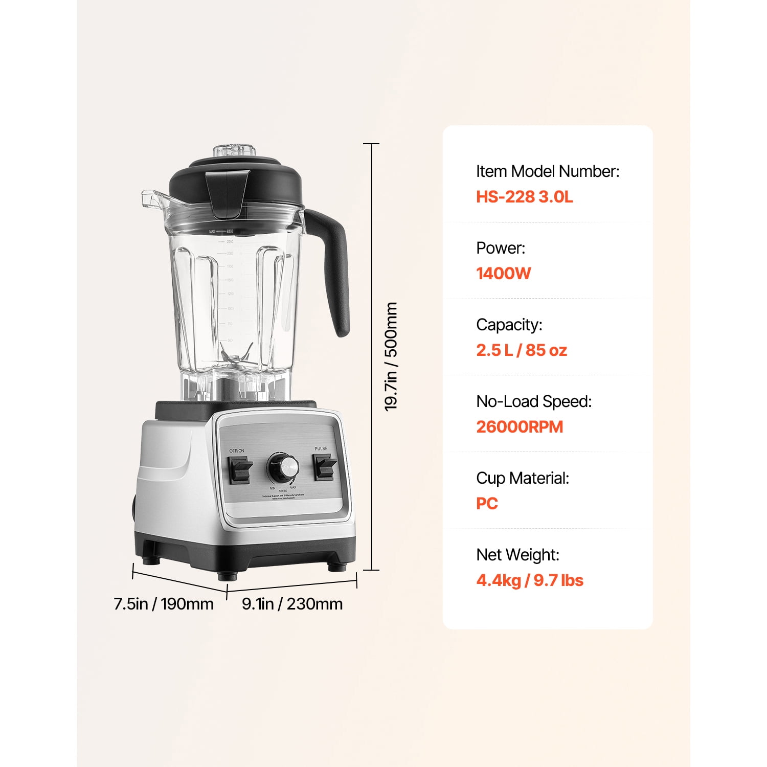 KFFKFF Professional 85 oz Blender, 1400W, Multi-Purpose Food Processor with Powerful Motor, Includes 2 Cups for Smoothies, Milkshakes, and Juices, Ideal for Kitchen Use