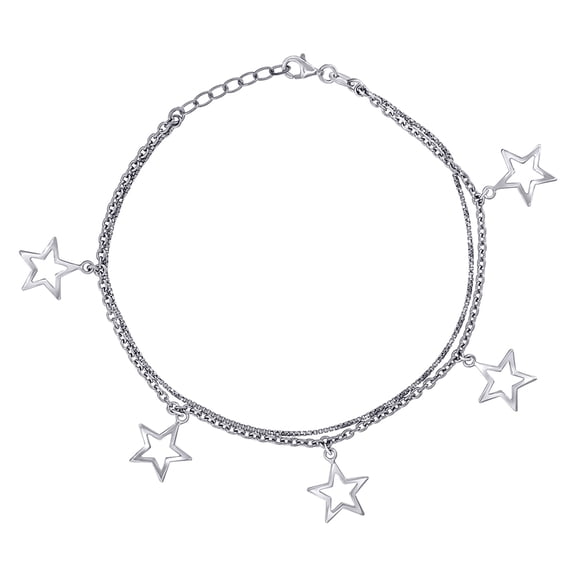 925 Sterling Silver Women Fashion Stars Anklet 10 Inch 16.3mm Long Anklet for Women - 6.3 Grams