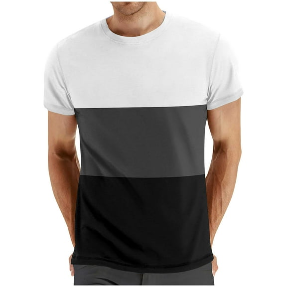 Men's Colorblock Short Sleeve Crew Neck T-Shirt Casual Striped Printed T-Shirt Tops