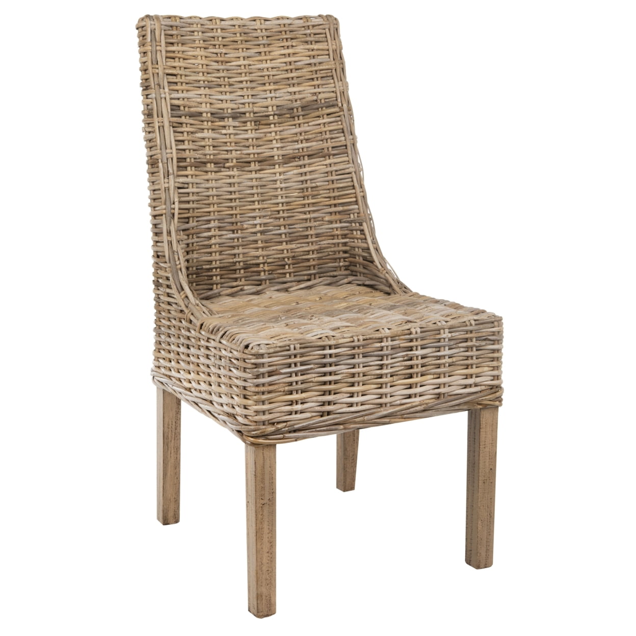 SAFAVIEH Suncoast Nautical Rattan Solid Dining Parsons Chair, Natural (Set of 2)