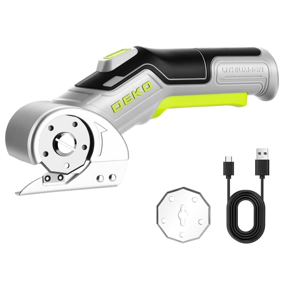 Ciseaux Électriques Sans Fil Coupe-Carton : DEKOPRO Coupe-Boîtes Électrique 3,7 V 2000 mAh, Coupeur Rotatif Rechargeable avec Verrou de Sécurité, Tapis 389 g