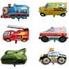 6pcs Car Balloons, Large Train Ambulance Police Car School Bus Fire Truck Tank Foil Balloons Vehicles Balloons for Kids Birthday Party Supplies Cute Baby Shower Decorations