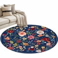 thumbnail image 6 of Navy Blue Flowers Round Rug 3.3ft Washable Circle Entryway Rugs Non Slip Spring Vintage Floral Leaves Farmhouse Area Rug Indoor Floor Carpet for Bedroom Kitchen Living Room Home Office Dining Room, 6 of 8