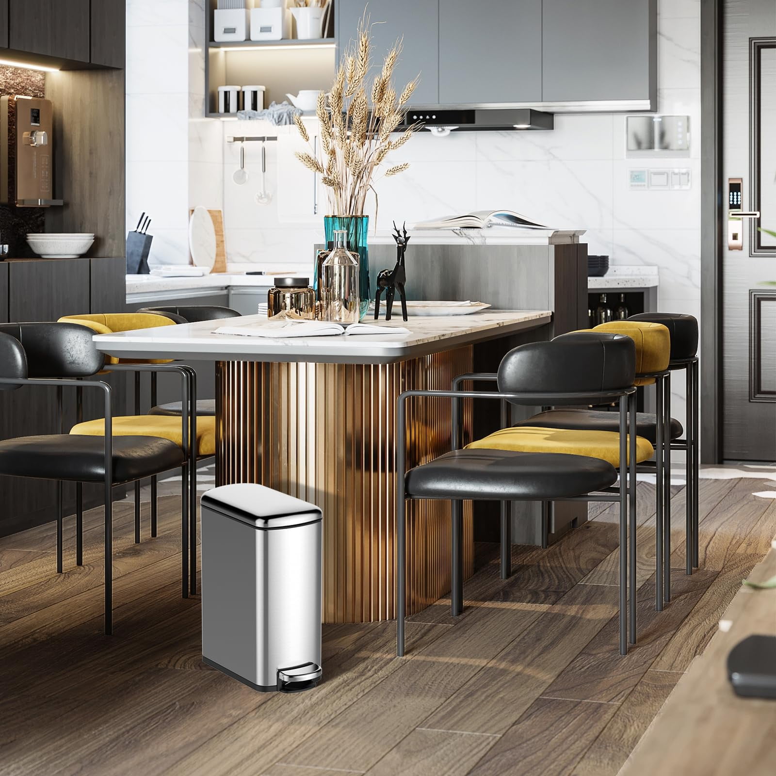 7.9 Gallon Trash Can, Slim Kitchen Trash Can with Soft Close Lid, Stainless Steel Trash Can with Removable Bucket, Rectangular Waste Bins for Kitchen, Bathroom, Office