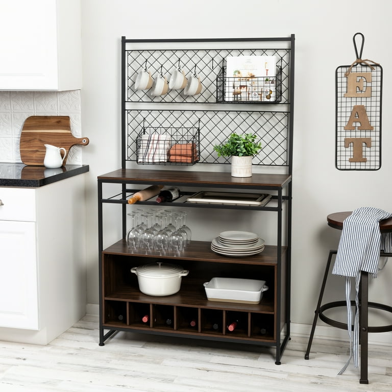 Free Shipping Honey Can Do 65 Baker s Rack with 4 Storage Shelves and 7 Wine Storage Compartments Black Walnut Walmart