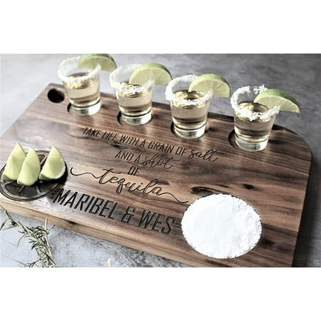 

Personalized Tequila Wood Flight Cutting Charcuterie Board for Birthday Fathers Day Mothers Day Wedding Bridal Shower Engagement Gift (Walnut)