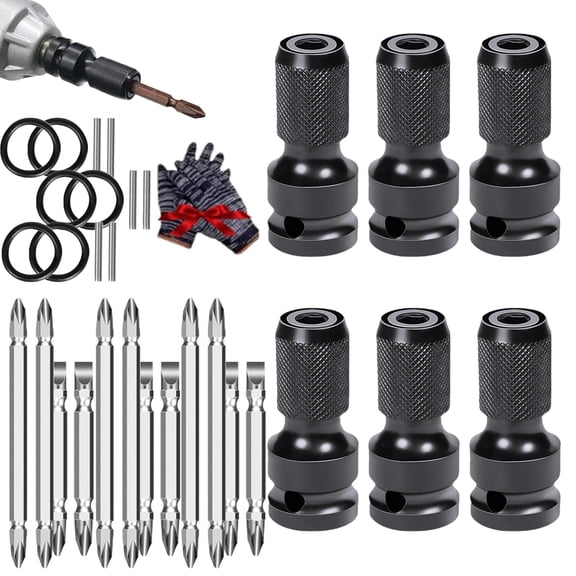1/4 Inch Hex Shank Socket Converter, Cr-Mo Steel Square to Hex Adapter, Quick Release Bit Holder for Impact Wrench, Ratchet and Drill (6Set)