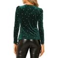 thumbnail image 3 of INSPIRE CHIC Women's Velvet V-Neck Long Sleeve Metallic Shiny Star Blouse XS Green, 3 of 7