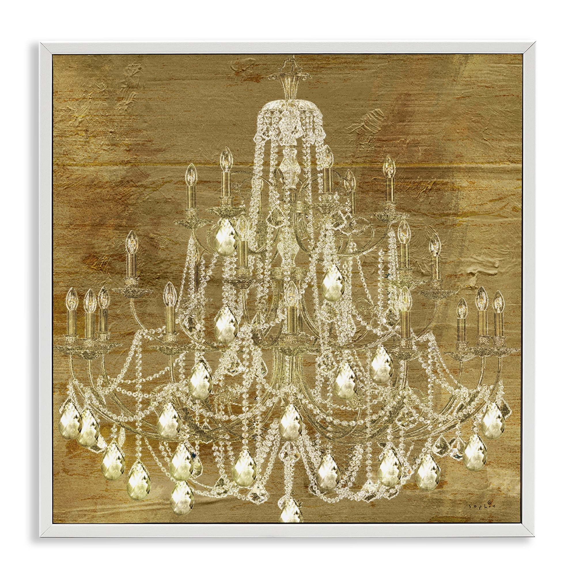 Stupell Industries Vintage Glam Crystal Chandelier Rustic Distressed Gold Background, 12 x 12, Design by Sophie 6