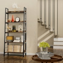 Legooin 5-Tier Ladder Shelf Bookshelf Bookcase Storage Display Home Office Decor, Heavy-Duty Metal Frame 250lbs Capacity, Rustic Brown