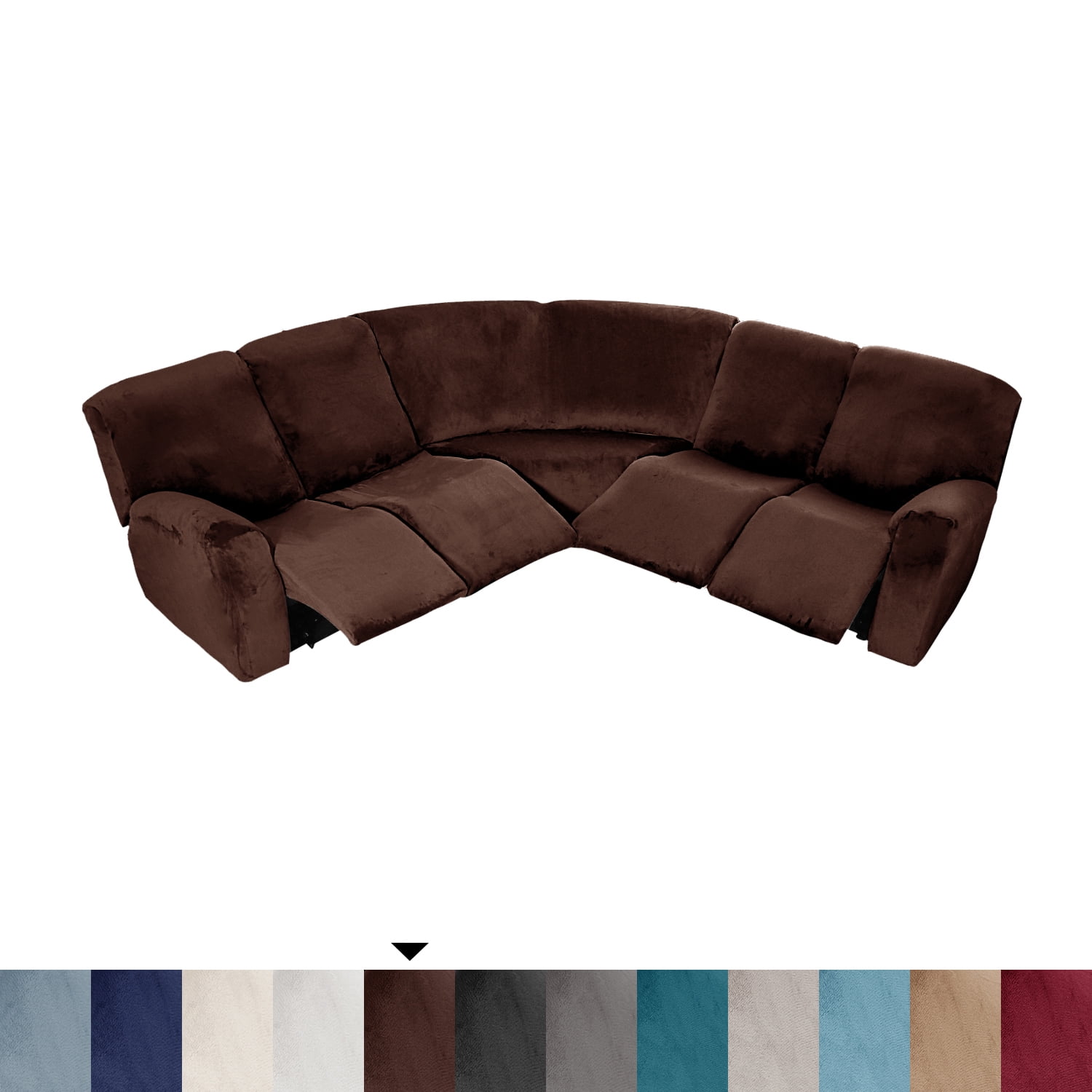Eurhowing 5 Seat Recliner Sofa Cover, Soft Velvet Stretchable L-Shaped Sectional Couch Slipcovers, Corner Reclining Sofa Covers Furniture Protector, Brown