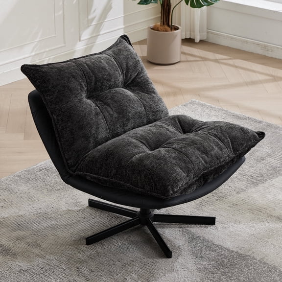 Accent Chair for Living Room, 360° Swivel Lounge Chair with 4-Level Adjustable Backrest, Wide Cushion Chenille Upholstered Armless Lazy Chair