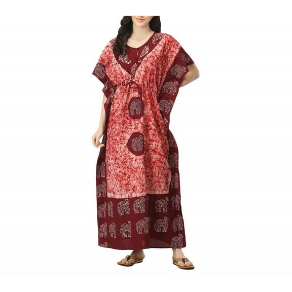 VINIROH Women Batik Kaftan Cotton Night Suit Night Dress Long Caftan Nighty Maxi