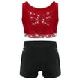thumbnail image 2 of Nyeemya Kids Girls 2Pcs Shiny Rhinestones Dance Outfit Set Crop Top Shorts Set for Sports Yoga Gymnastics Burgundy Black 8, 2 of 6