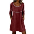 thumbnail image 2 of Ayolanni Summer Dresses for Women Crew Neck Solid Fashion 3/4 Sleeve Midi Shift Dress Patchwork Casual Going Out Daily Wear Cotton Sundress with Pockets Red L, 2 of 5