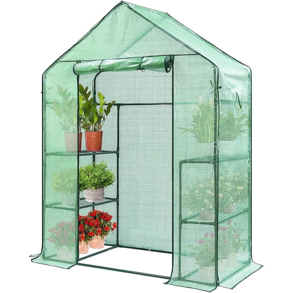 57 x 29 x 77-Inch Mini Walk-in Greenhouse with Windows, Shelves and Anchors, Plant Garden Hot House