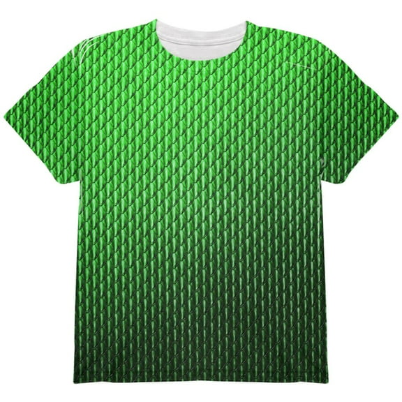 Halloween Green Earth Dragon Scales Costume All Over Youth T Shirt Multi YXL
