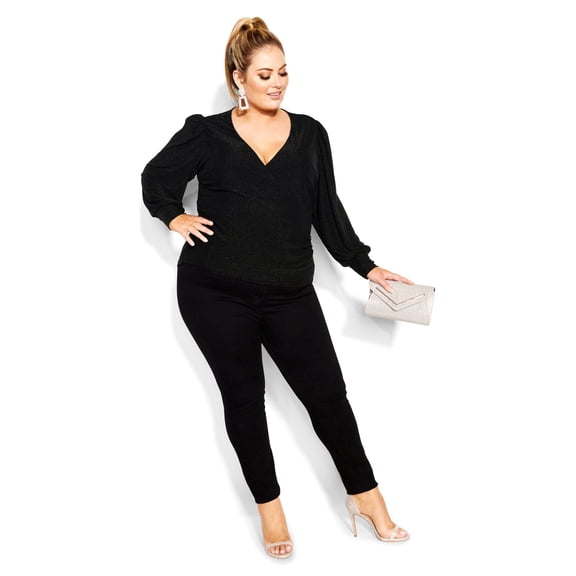 City Chic Women's Plus Size Glowing V-neckline Long Sleeves Top