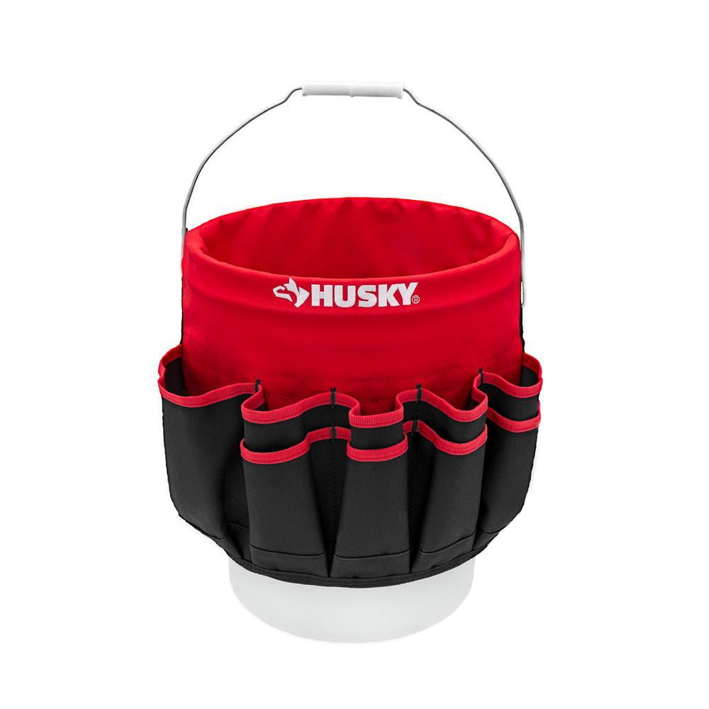 Husky 12 in. Heavy Duty Water Resistant 5 Gallon Bucket Storage Tool Bag with 30 pockets to
