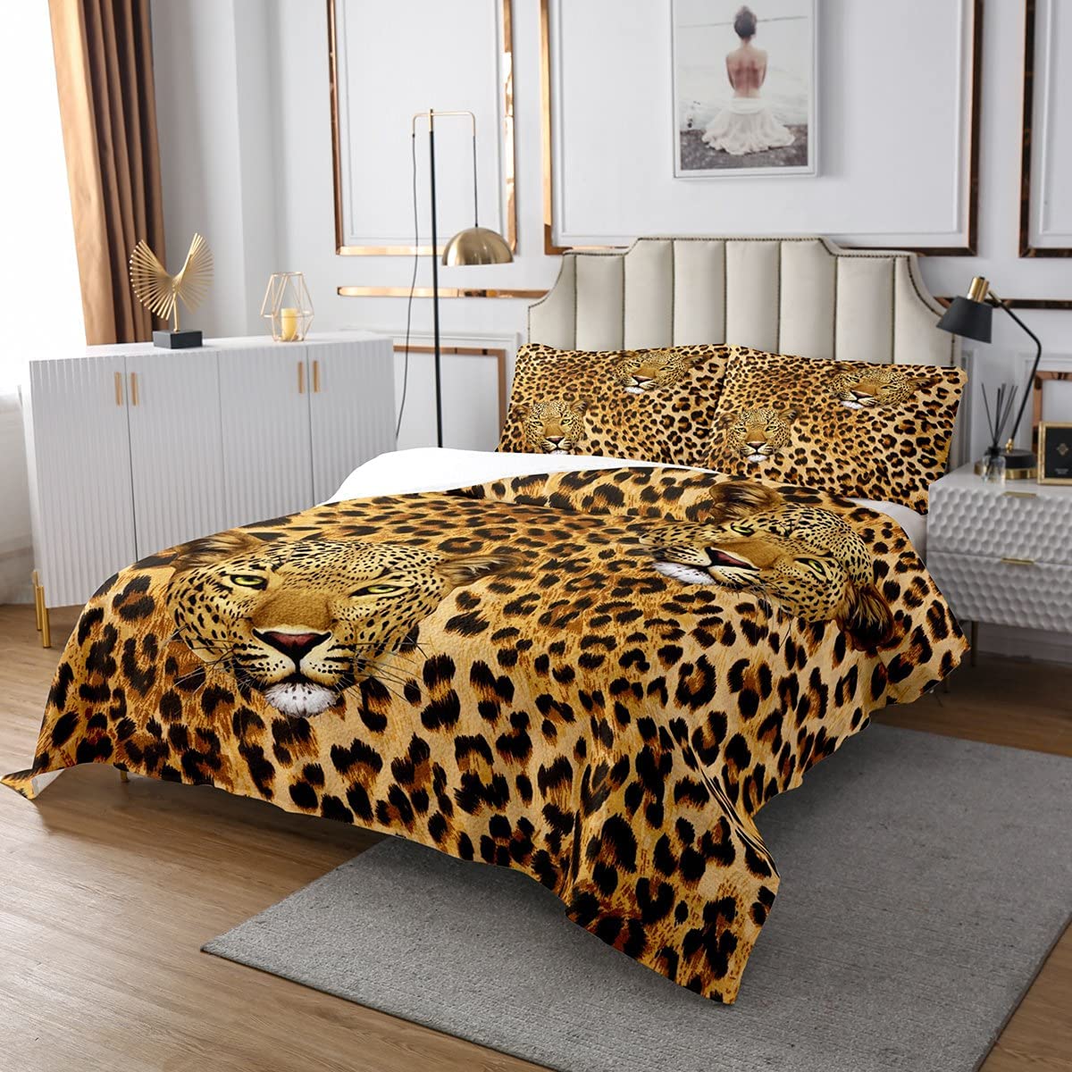 Boys 3D Leopard Quilted Coverlet Set Leopard Head Bedspread for Kids