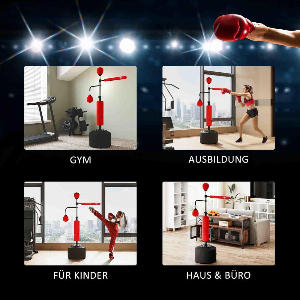 Resenkos 4-in-1 Boxing Stand - 2 Speed Balls, Relax Bar & PU Punching Bag, Red