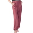 thumbnail image 2 of MAWCLOS Ladies Plus Size Pant High Waist Lounge Trousers Oversized Yoga Pants Women Loose Pajama Bottoms Workout Brick Red XXL, 2 of 3