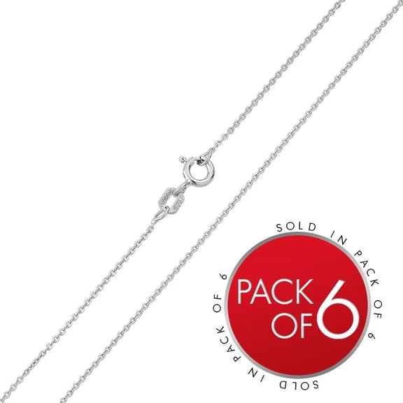 Sterling Silver 925 Rhodium Plated Small Oval DC Link Cable Chain 1mm 6 Pack 16" Jewelry Female