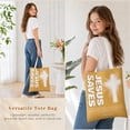 thumbnail image 4 of OKKEEY Canvas Tote Bag for Women, Religious Jesus Saves Cross Print, Christian Faith Gift for Church, Bible Carry, Lightweight & Sturdy Canvas, 4 of 10