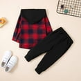 thumbnail image 4 of 2Pcs Toddler Boys Hoodie Clothes Sweatsuit Kids Long Sleeve Plaid Shirts Top + Matching Drawstring Sweatpant Long Pants Set 12M-5T, 4 of 8