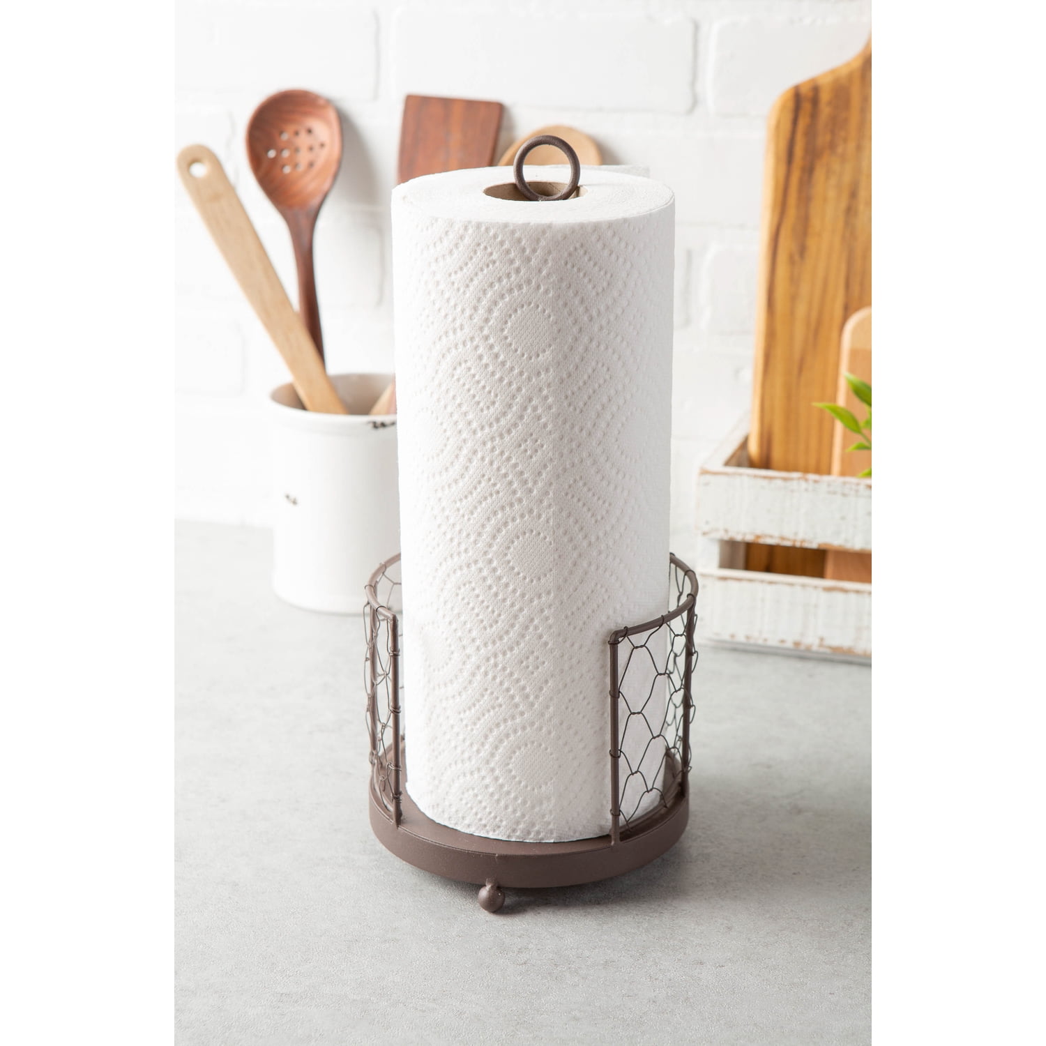 DII Metal Kitchen Storage Collection Farmhouse Stand Chicken Wire Paper Towel Holder, Rustic Bronze