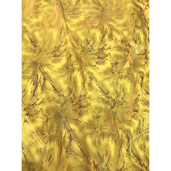 Holo Thunder Foil Print on Nylon Spandex Fabric by the Yard (Yellow / Gold)