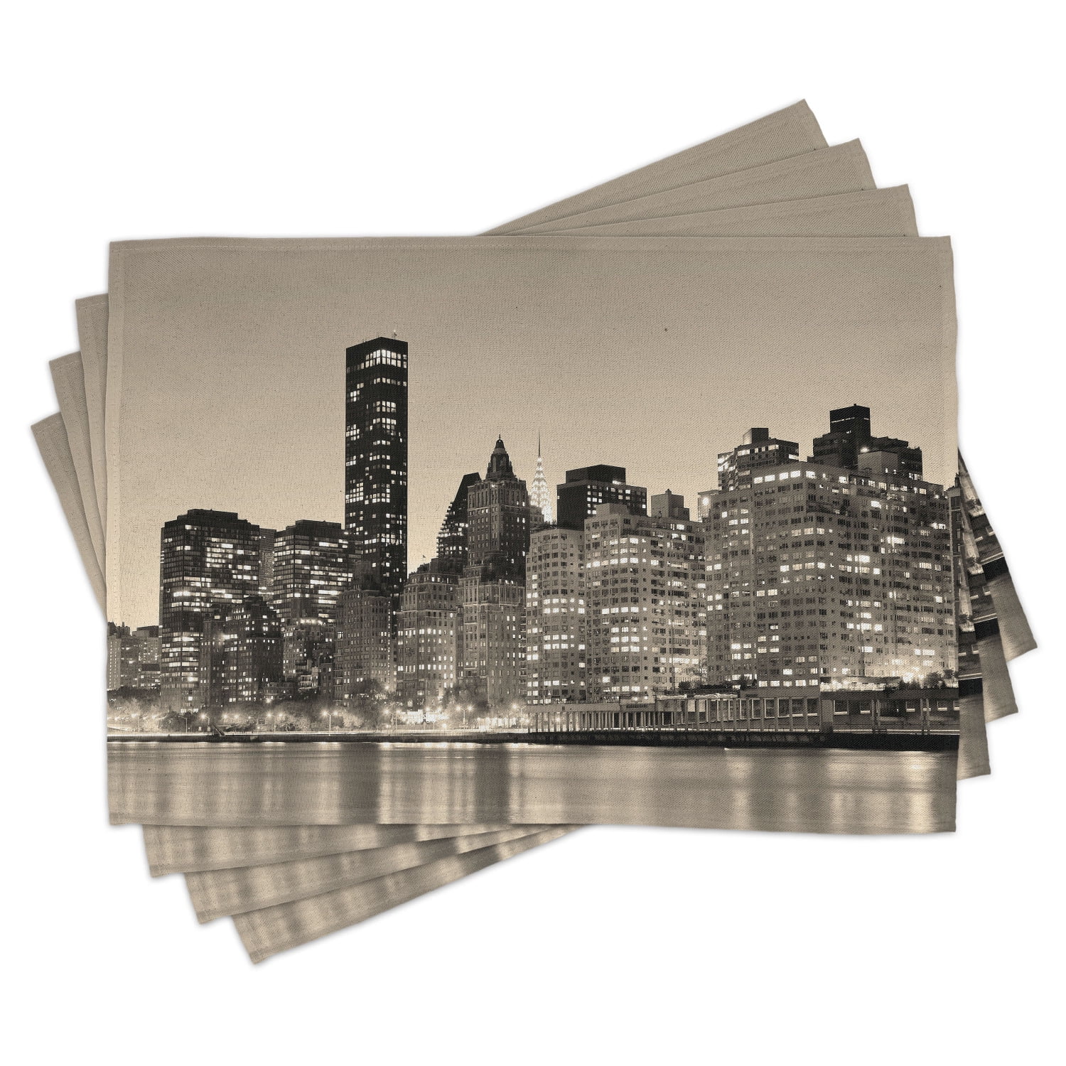 New York Placemats Set of 4 Manhattan Skyline at Night East River