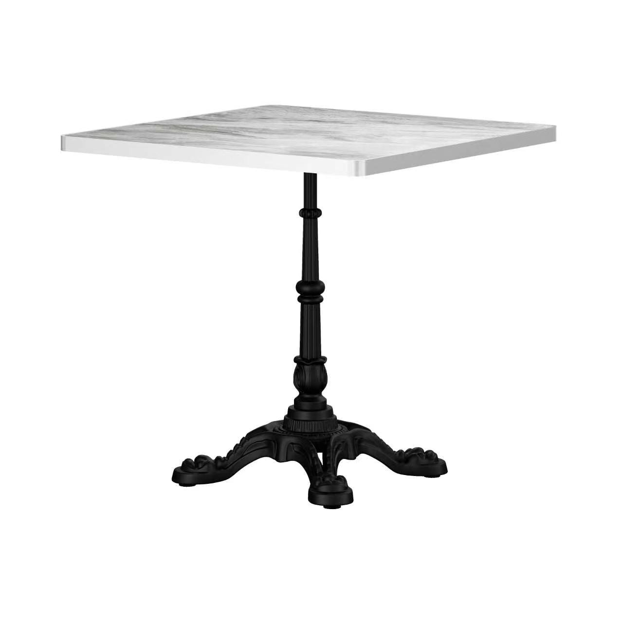 Leumius Outdoor Dining Table,Marble Stone Square Table with Heavy-Duty Cast Iron Base for Patio, Lawn, Garden,Grey