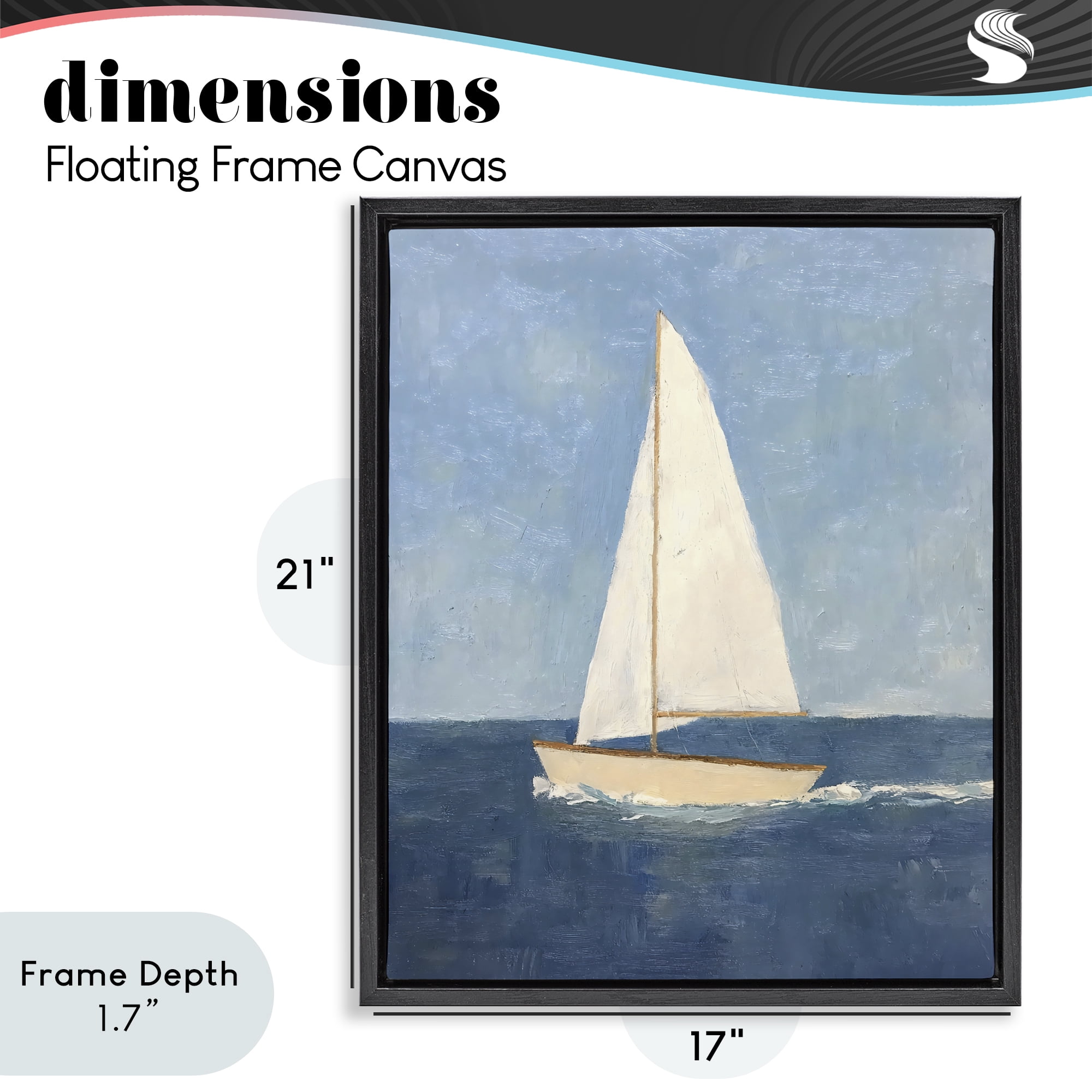 Stupell Industries Deep Blue Sail at Sea Black Framed Floater Canvas Wall Art, design by Creative Studio