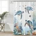 thumbnail image 2 of Extra Long Shower Curtain 72x96 Inch, Blue Sea Turtle Coastal Shower Curtain Waterproof Bathroom Decor Summer Beach Ocean Nautical Coral Fabric Bath Curtain Set Accessories with Hooks, 2 of 6
