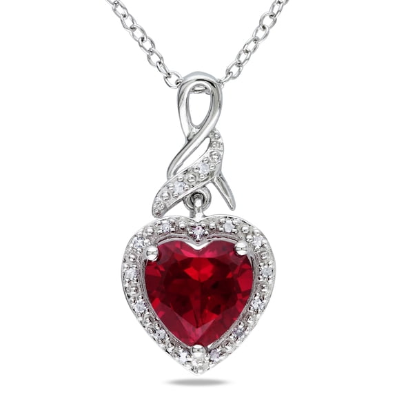 Everly Women's Created Ruby and Diamond Accent Sterling Silver Heart Twist Pendant with Chain