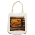 thumbnail image 1 of Fall Tote Bag, Fall Foliage View from Square Shaped Wooden Window Inside Cottage Rustic Life Photo, Cloth Linen Reusable Bag for Shopping Books Beach and More, 16.5" X 14", Cream, by Ambesonne, 1 of 2