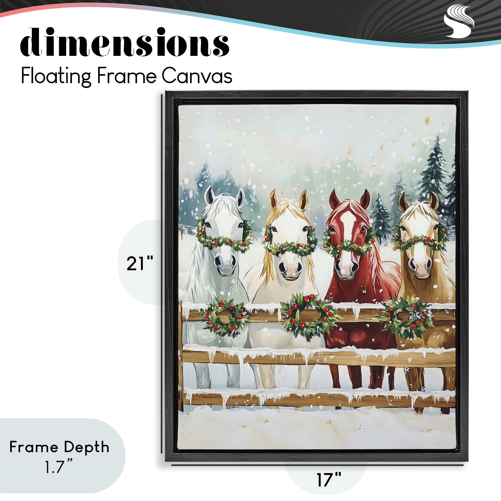 Stupell Industries Christmas Horses with Holly Wreaths Black Framed Floater Canvas Wall Art, design by The Prints Vibe