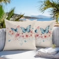 thumbnail image 4 of Outdoor Pillow Cover Blue Butterfly Set of 2 Waterproof Throw Pillowcases Watercolor Pink Floral Decorative Patio Furniture Pillows for Couch Garden Indoor & Outdoor Use, 4 of 9