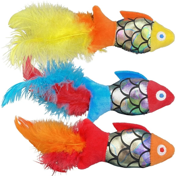 Vibrant Life Fish Multicolor Feather Tails Cat Toy, 3 Pack