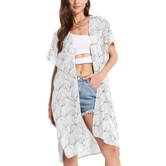 joogoo Women's Tree Branch Beach Cover Up Kimono Swimsuit Summer Cardigan Swimwear S