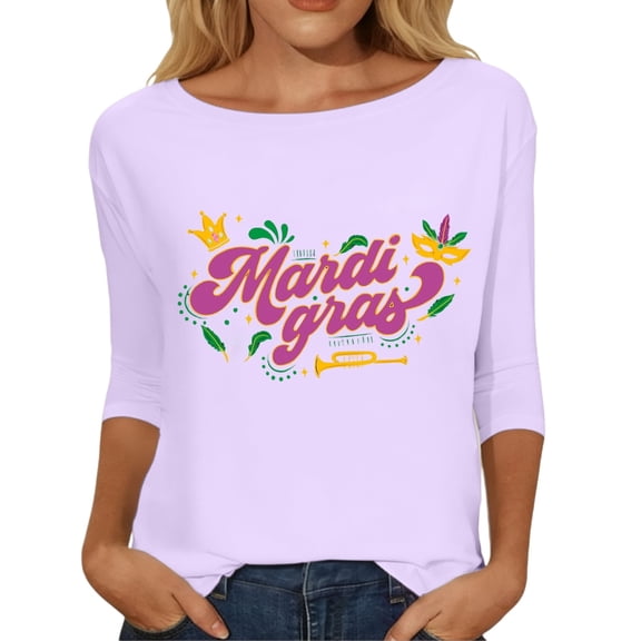 Outfmvch 3/4 Length Sleeve Womens Tunic Holiday Party Outfits Graphic Tees for Women 3/4 Length Sleeve Womens Tops Plain Shirts for Women Mardi Gras Shirts for Women 3/4 Sleeve Tunic Tops Blue L